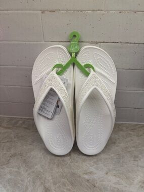 Crocs Sloane Wedge Glitter Flip-Flop Sandal- White sz 7